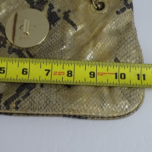 DKNY Gold Python Snake Print Chain Strap Shoulder Bag Crossbody W/Charm Accent - Picture 10 of 14